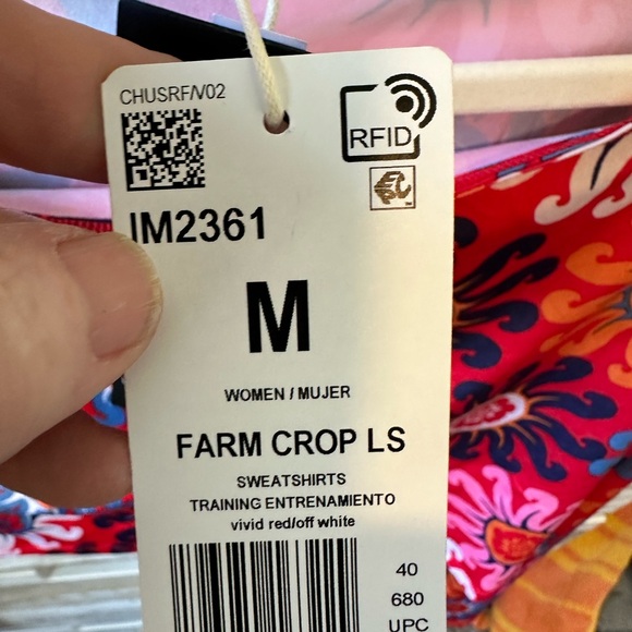 Adidas Red Long Sleeve Graphic Crop Blouse - Picture 3 of 9